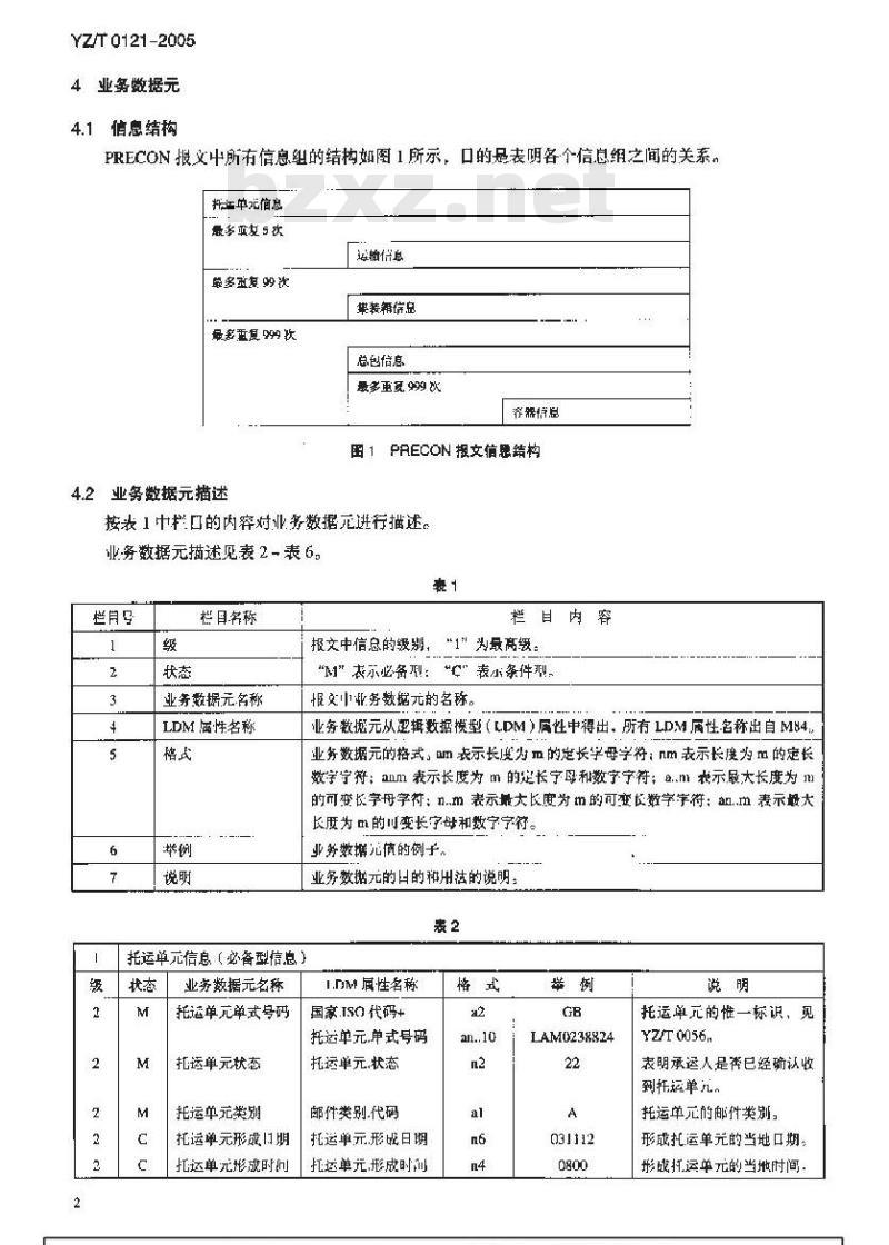 YZ/T 0121-2005 国际邮件托运单预告报文