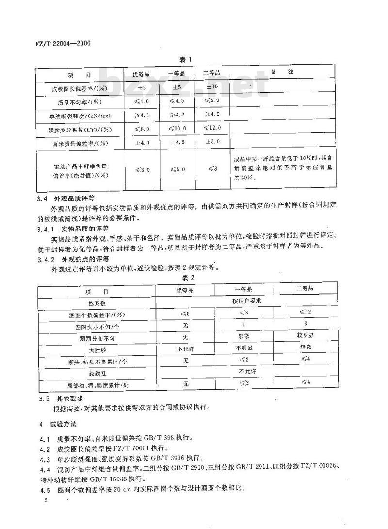 FZ/T 22004-2006 环锭纺及空芯锭圈圈线