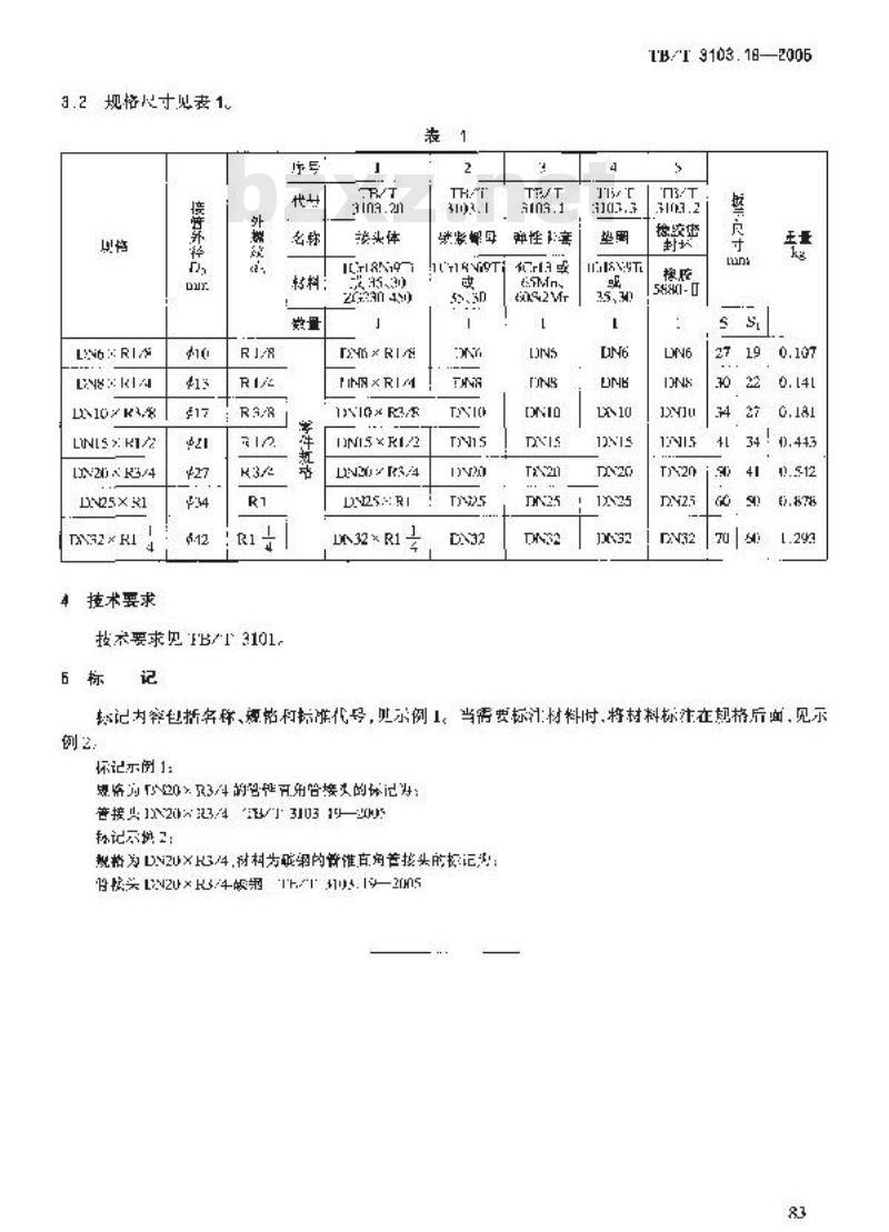 TB/T 3103.19-2005 机车车辆用锥面卡套式管接头 第19部分:管锥直角管接头