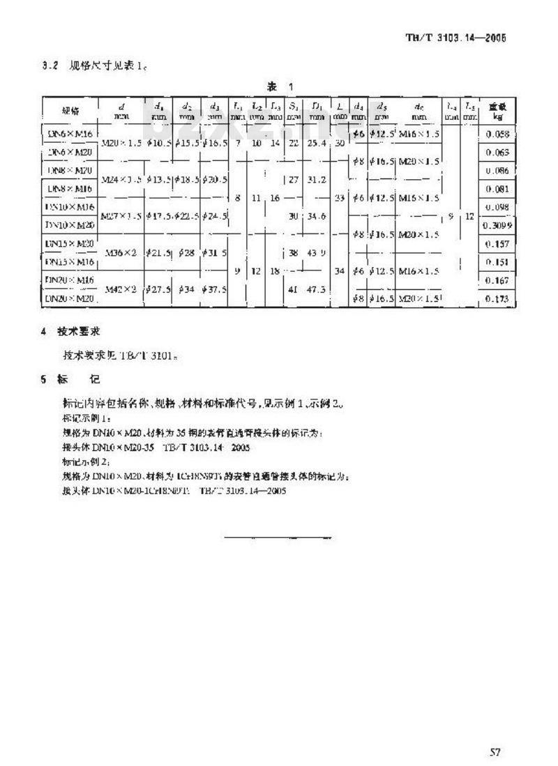 TB/T 3103.14-2005 机车车辆用锥面卡套式管接头 第14部分:表管直通管接头体