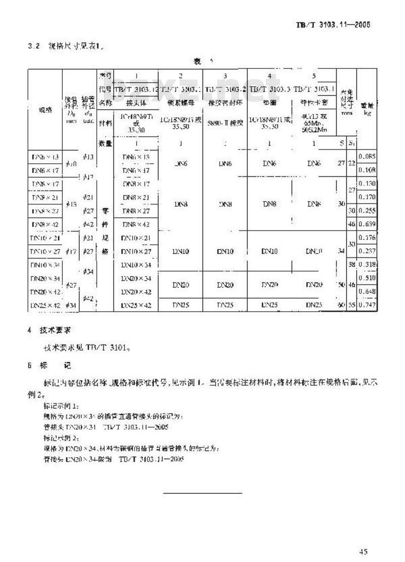 TB/T 3103.11-2005 机车车辆用锥面卡套式管接头 第11部分:插管直通管接头