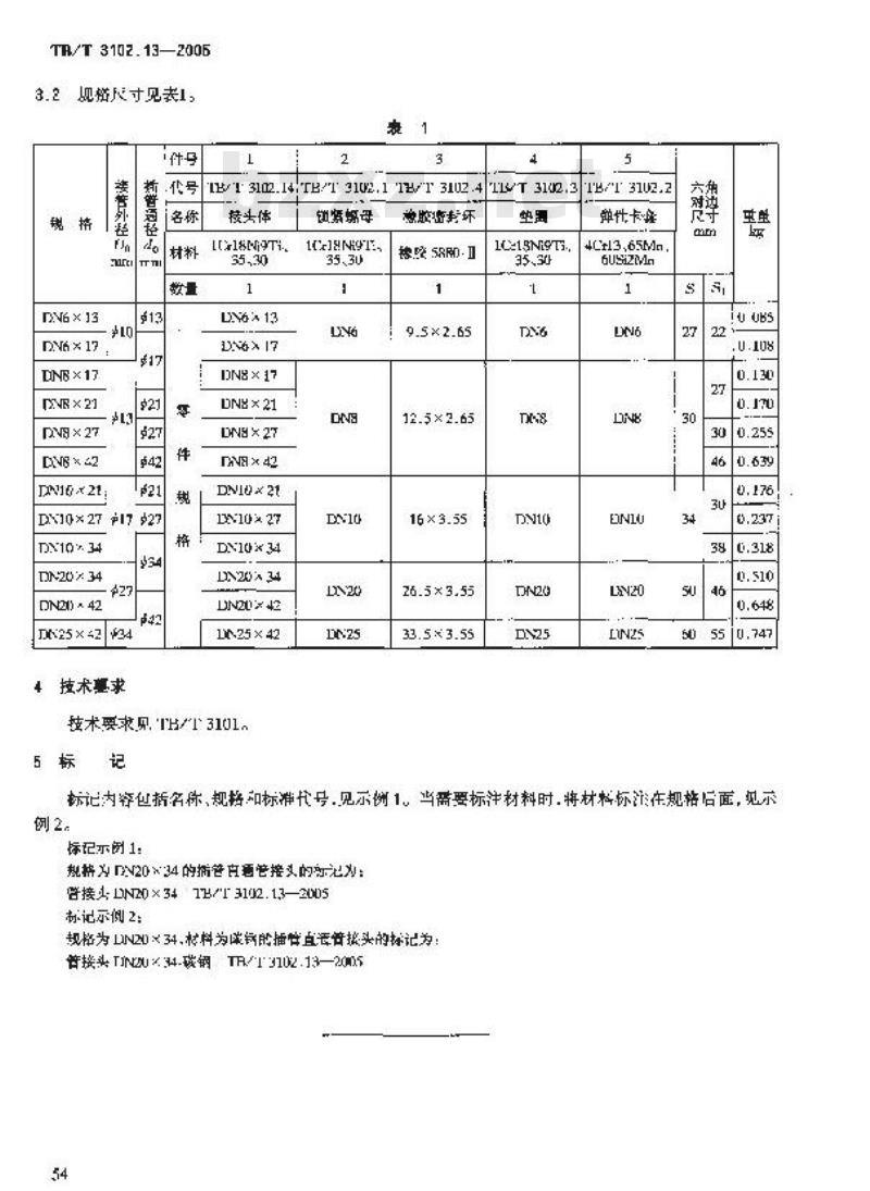 TB/T 3102.13-2005 机车车辆用曲面卡套式管接头 第13部分:插管直通管接头