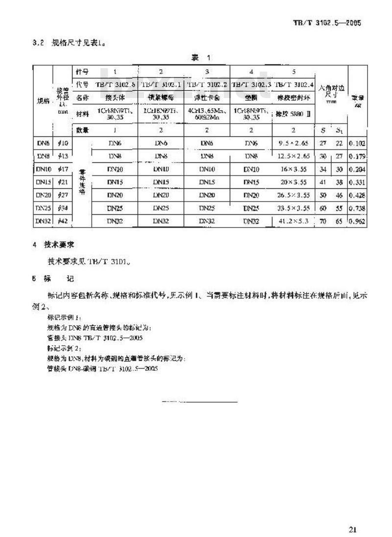 TB/T 3102.5-2005 机车车辆用曲面卡套式管接头 第5部分:直通管接头