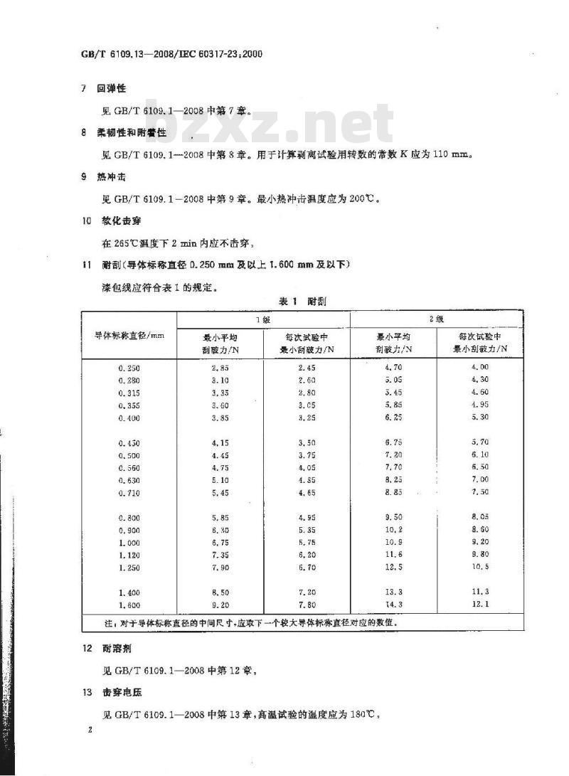 GB/T 6109.13-2008 漆包圆绕组线 第13部分:180级直焊聚酯亚胺漆包铜圆线