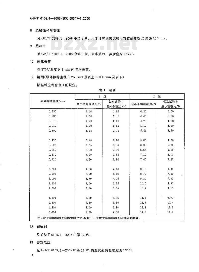 GB/T 6109.4-2008 漆包圆绕组线 第4部分:130级直焊聚氨酯漆包铜圆线