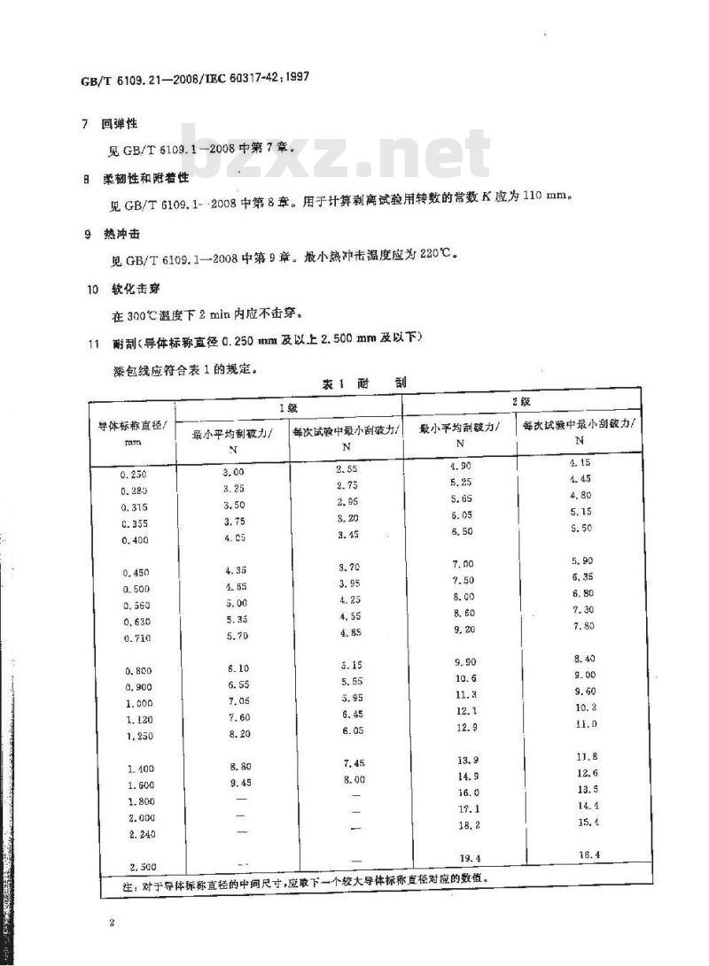 GB/T 6109.21-2008 漆包圆绕组线 第21部分:200级聚酯-酰胺-亚胺漆包铜圆线