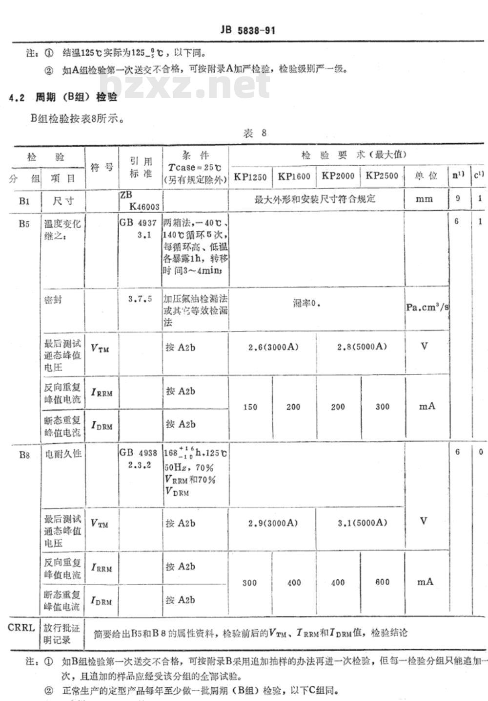 JB/T 5838-1991 ＫＰ系列１０００Ａ以上管壳额定反向阻断三极晶闸管