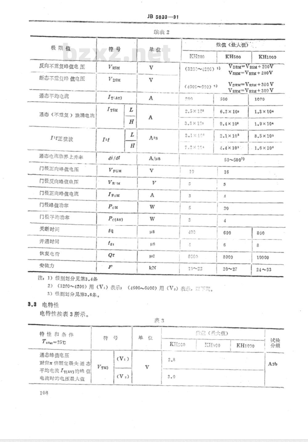 JB/T 5839-1991 KH系列200A以上管壳额定反向阻断三极高压晶闸管