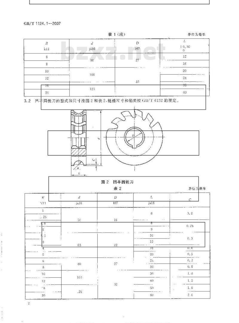 GB/T 1124.1-2007 凸凹半圆铣刀 第1部分：型式和尺寸