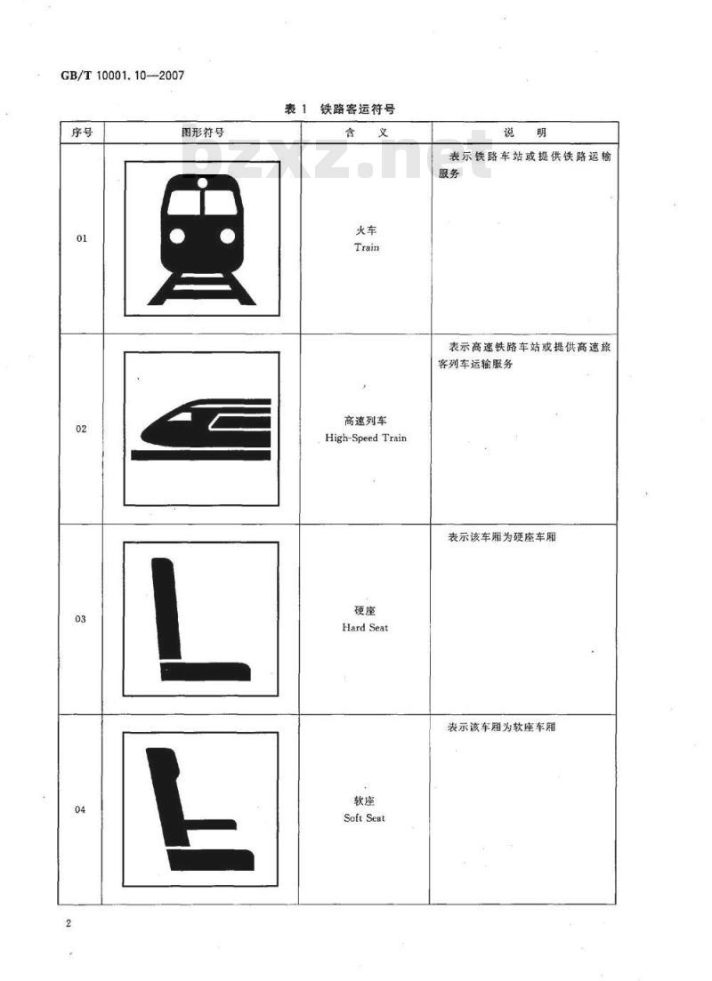 GB/T 10001.10-2007 标志用公共信息图形符号 第10部分: 铁路客运符号