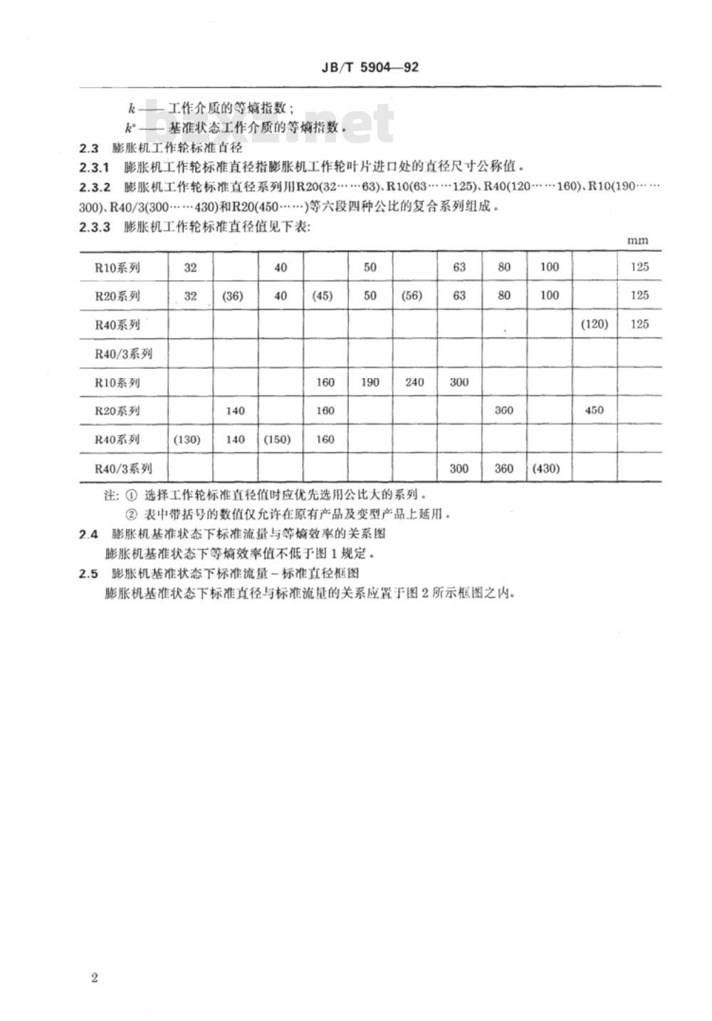 JB/T 5904-1992 低压透平膨胀机 基本系列参数