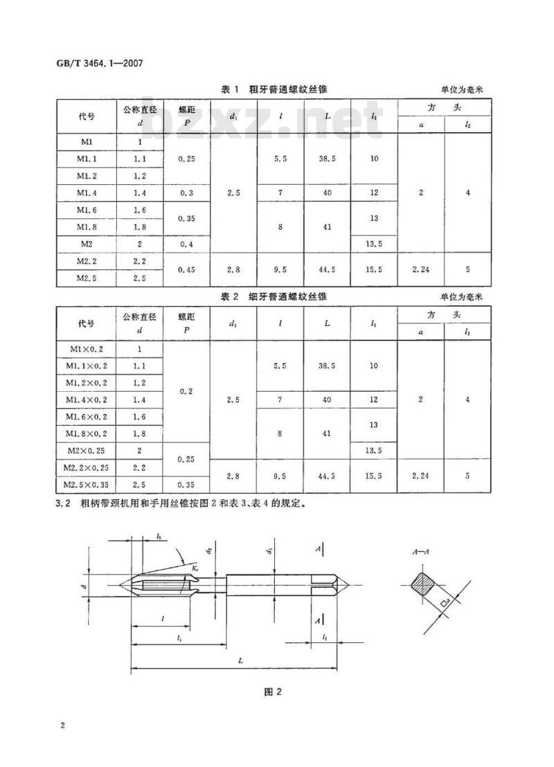 GB/T 3464.1-2007 机用和手用丝锥 第1部分：通用柄机用和手用丝锥