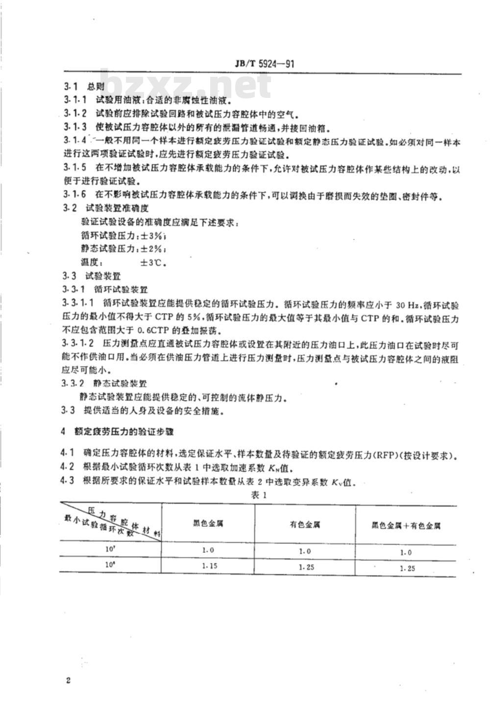 JB/T 5924-1991 液压元件压力容腔体的额定疲劳压力和额定静态压力验证方法