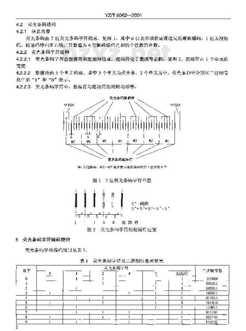 YZ/T 0062-2001 信函荧光条码技术条件