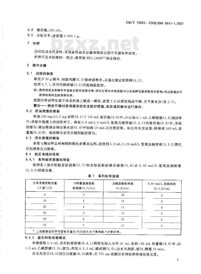 GB/T 15683-2008 大米 直链淀粉含量的测定