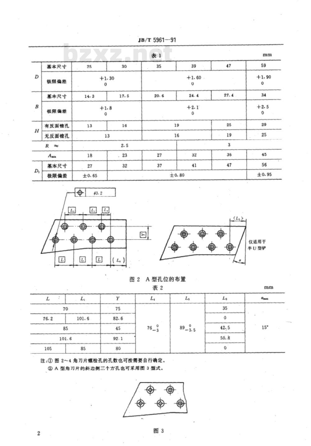 JB/T 5961-1991 推土机 角刀片孔的尺寸及布置