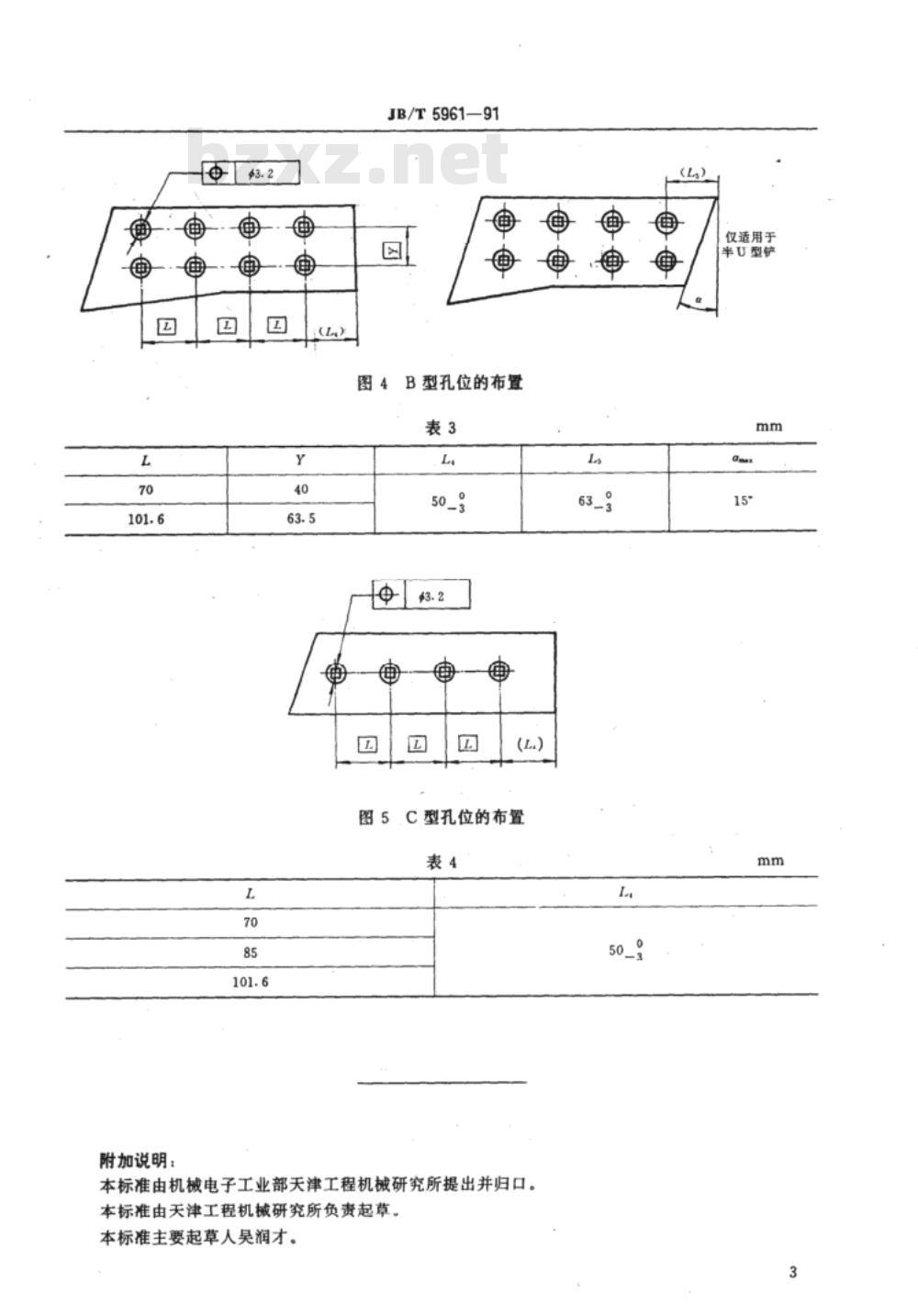 JB/T 5961-1991 推土机 角刀片孔的尺寸及布置