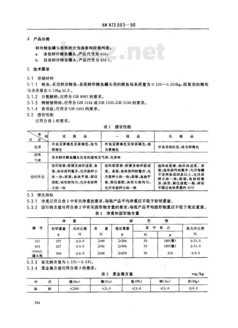 ZB X 73003-1990 鲜炸鲮鱼罐头