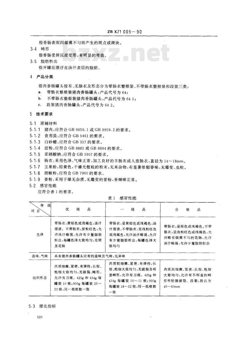 ZB X 71005-1990 猪肉香肠罐头