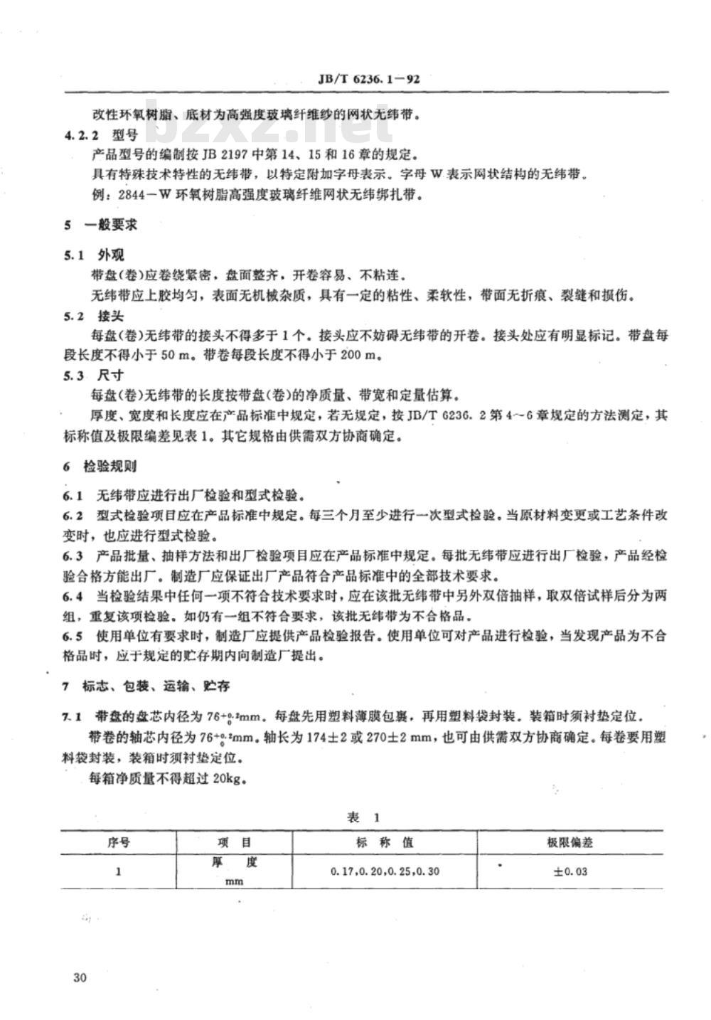 JB/T 6236.1-1992 电工用树脂浸渍玻璃纤维无纬绑扎带 定义和一般要求