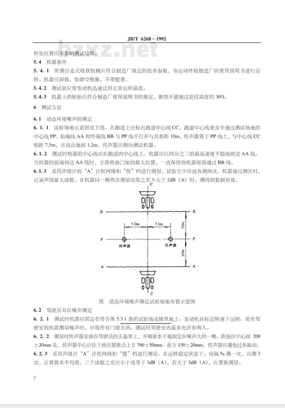 JB/T 6268-1992 自走式收获机械 噪声测定方法