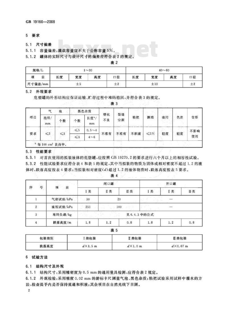 GB 19160-2008 包装容器 危险品包装用塑料罐