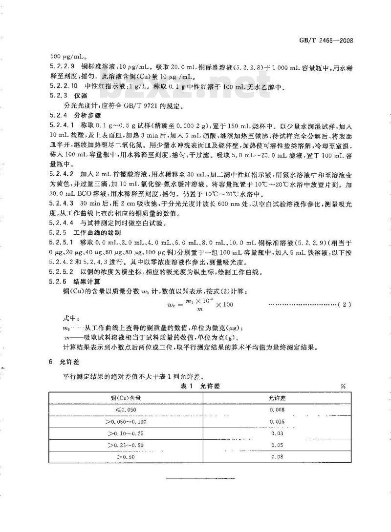 GB/T 2466-2008 硫铁矿和硫精矿中铜含量的测定 火焰原子吸收光谱法和分光光度法