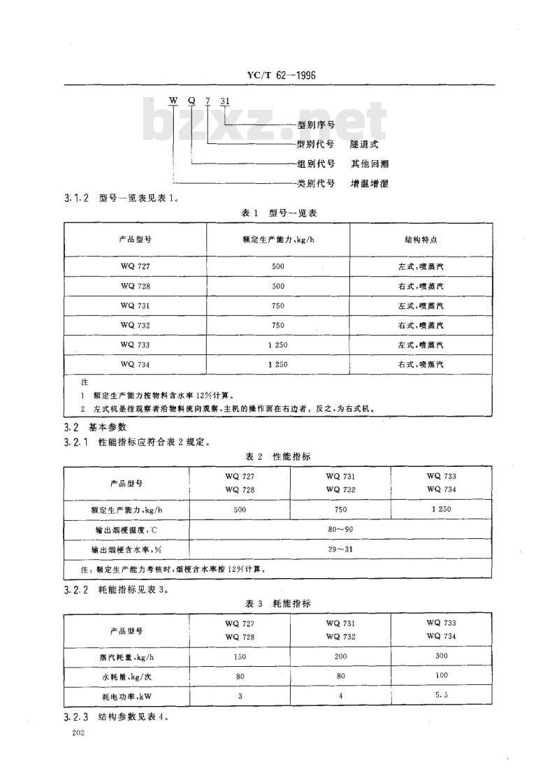 YC/T 62-1996 烟草机械 WQ727～728、WQ731～734型隧道式烟梗回潮机