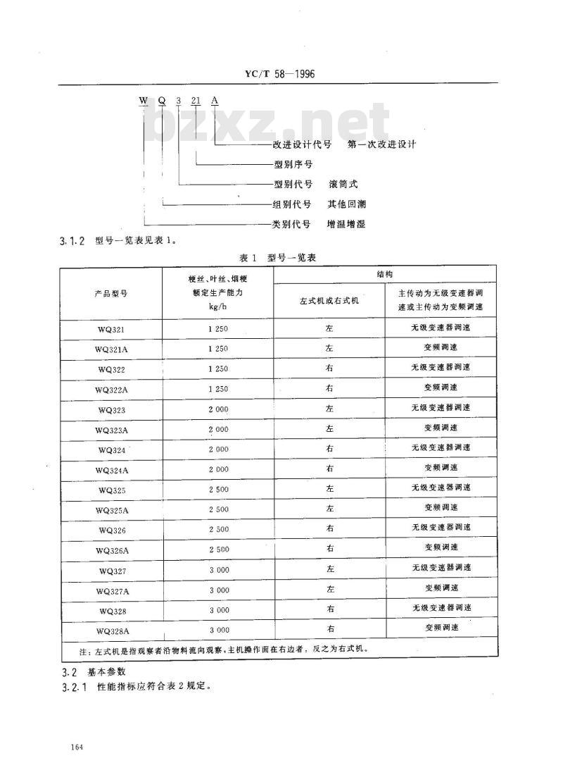 YC/T 58-1996 烟草机械 WQ321～328型滚筒式梗丝、叶丝、烟梗回潮机