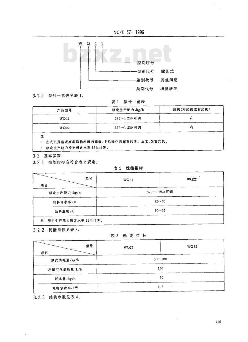 YC/T 57-1996 烟草机械 WQ21～22型螺旋式烟梗回潮机