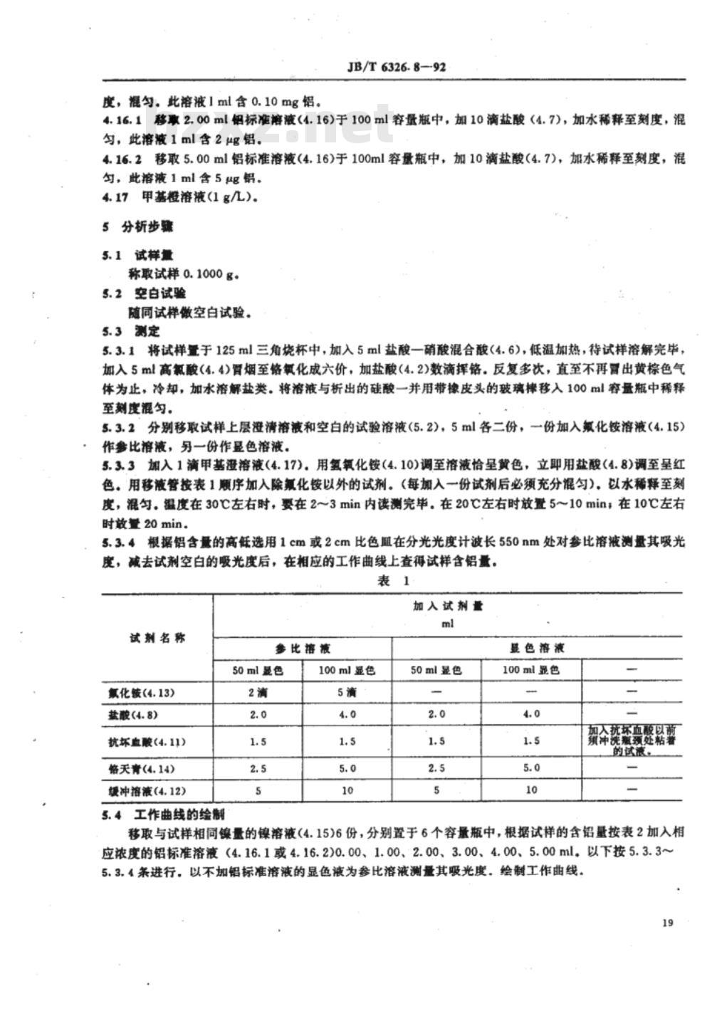 JB/T 6326.8-1992 镍铬及镍铬铁合金化学分析方法 铬天青S 光度法测定铝量