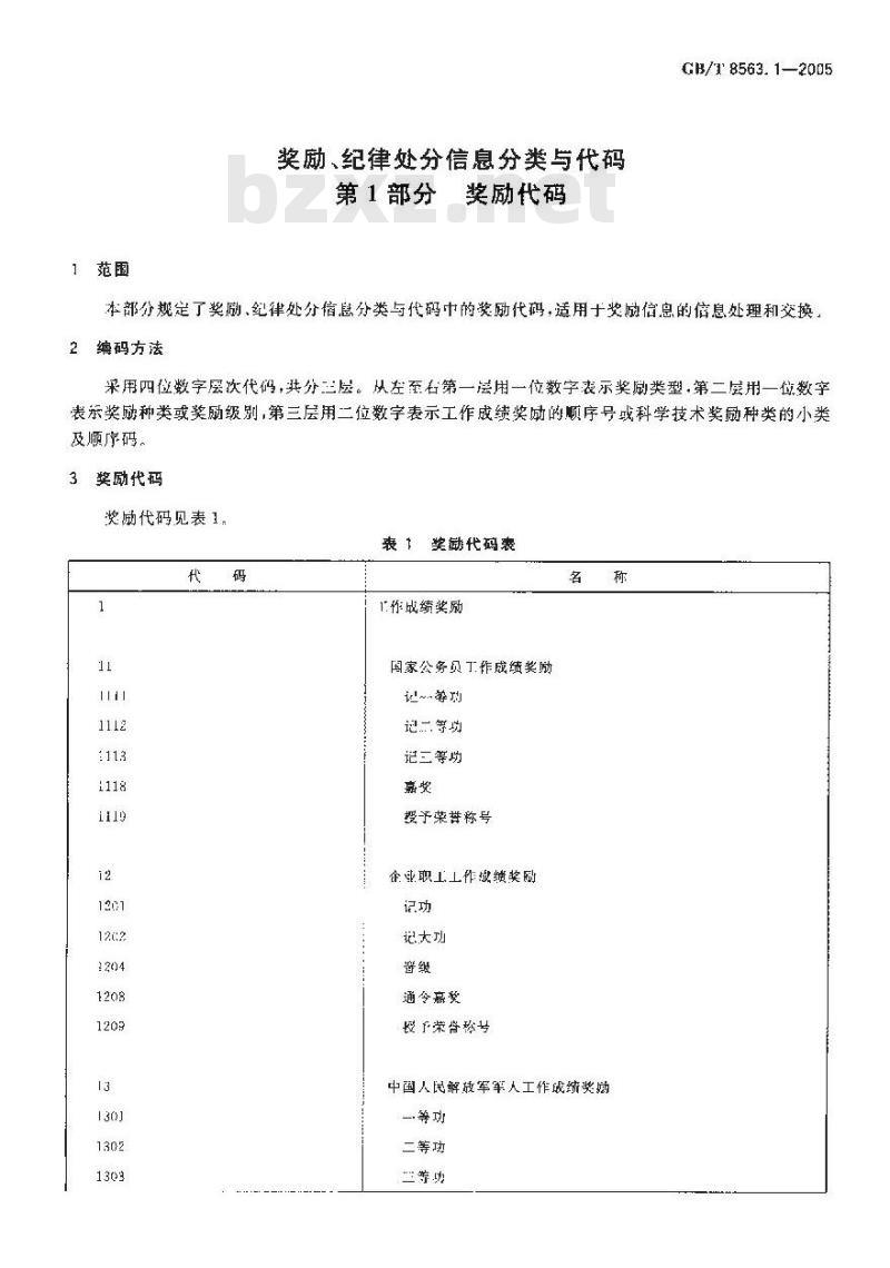 GB/T 8563.1-2005 奖励、纪律处分信息分类与代码 第1部分：奖励代码