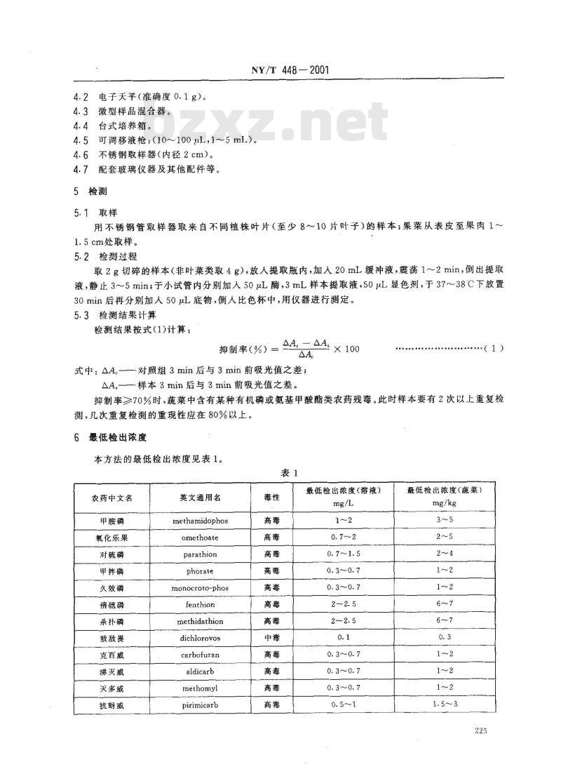 NY/T 448-2001 蔬菜上有机磷和氨基甲酸醋类农药残毒快速检测方法