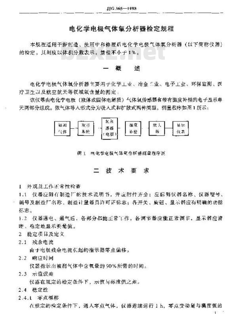 JJG 365-1998 电化学电极气体氧分析器检定规程