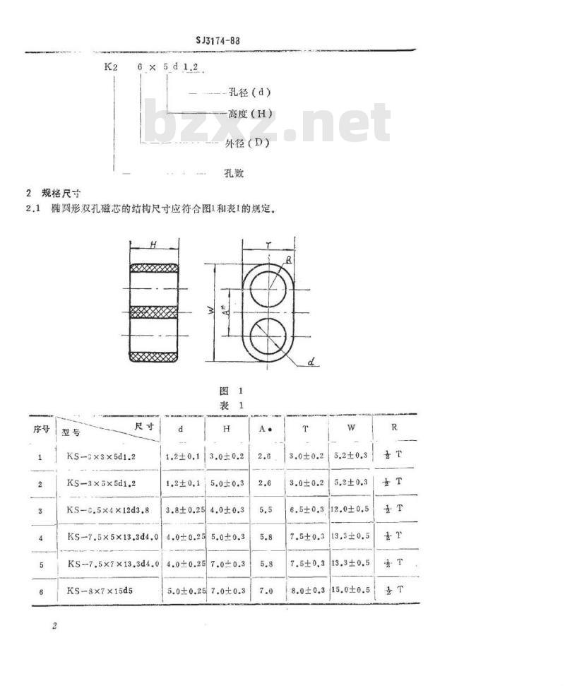 SJ 3174-1988 磁性氧化物制成的双孔及多孔磁芯尺寸系列