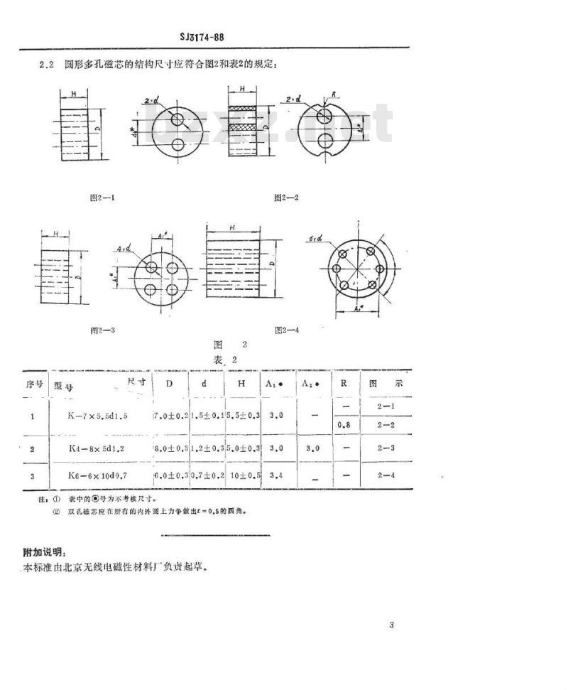 SJ 3174-1988 磁性氧化物制成的双孔及多孔磁芯尺寸系列