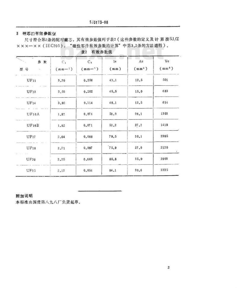 SJ 3173-1988 磁性氧化物制成的ＵＦ型磁芯的尺寸