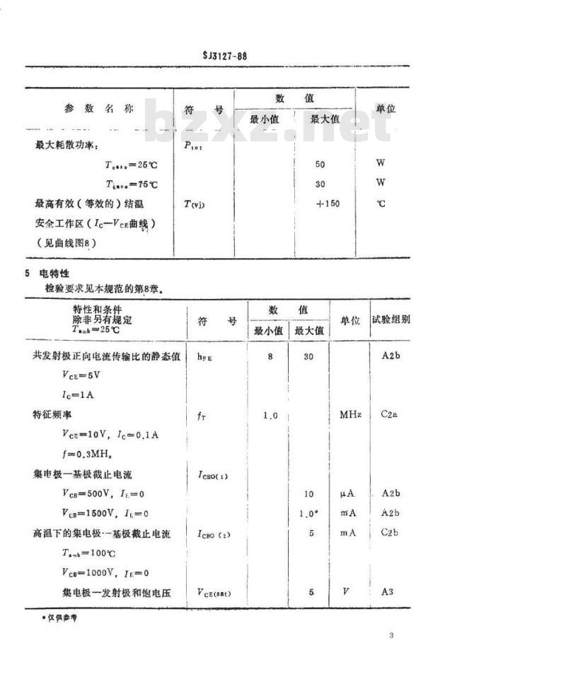 SJ 3127-1988 电子器件详细规范 ３ＤＤ８７１型硅ＮＰＮ低频放大管壳额定双极型晶体管