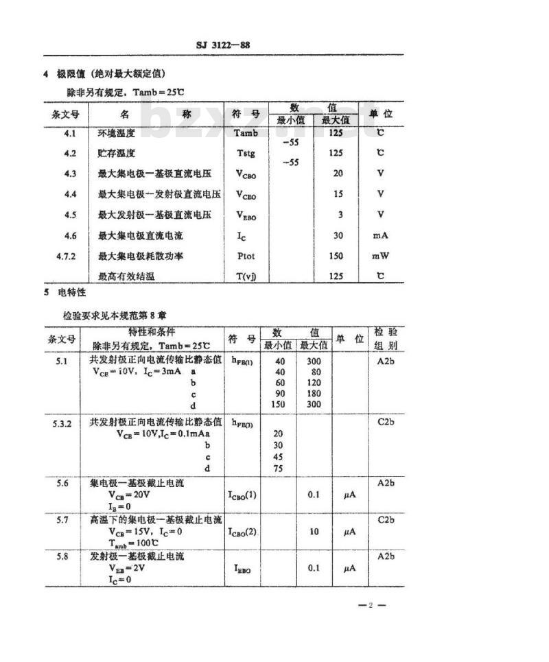 SJ 3122-1988 电子器件详细规范 ３ＤＧ３１７７型高频放大环境额定双极型晶体管