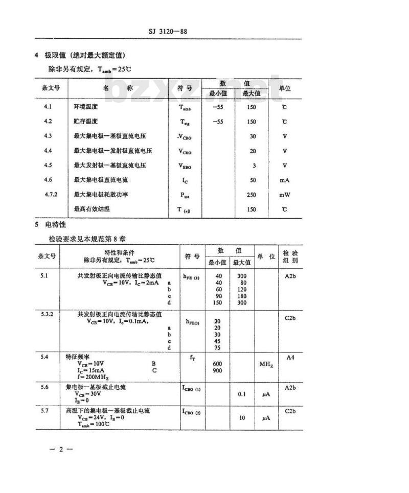 SJ 3120-1988 电子器件详细规范 ３ＤＧ１２１５型高频放大环境额定双极型晶体管