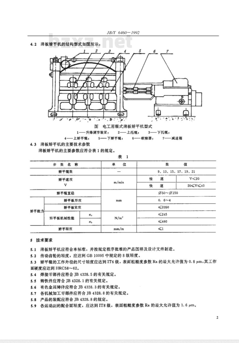 JB/T 6460-1992 电工用辊式薄板矫平机