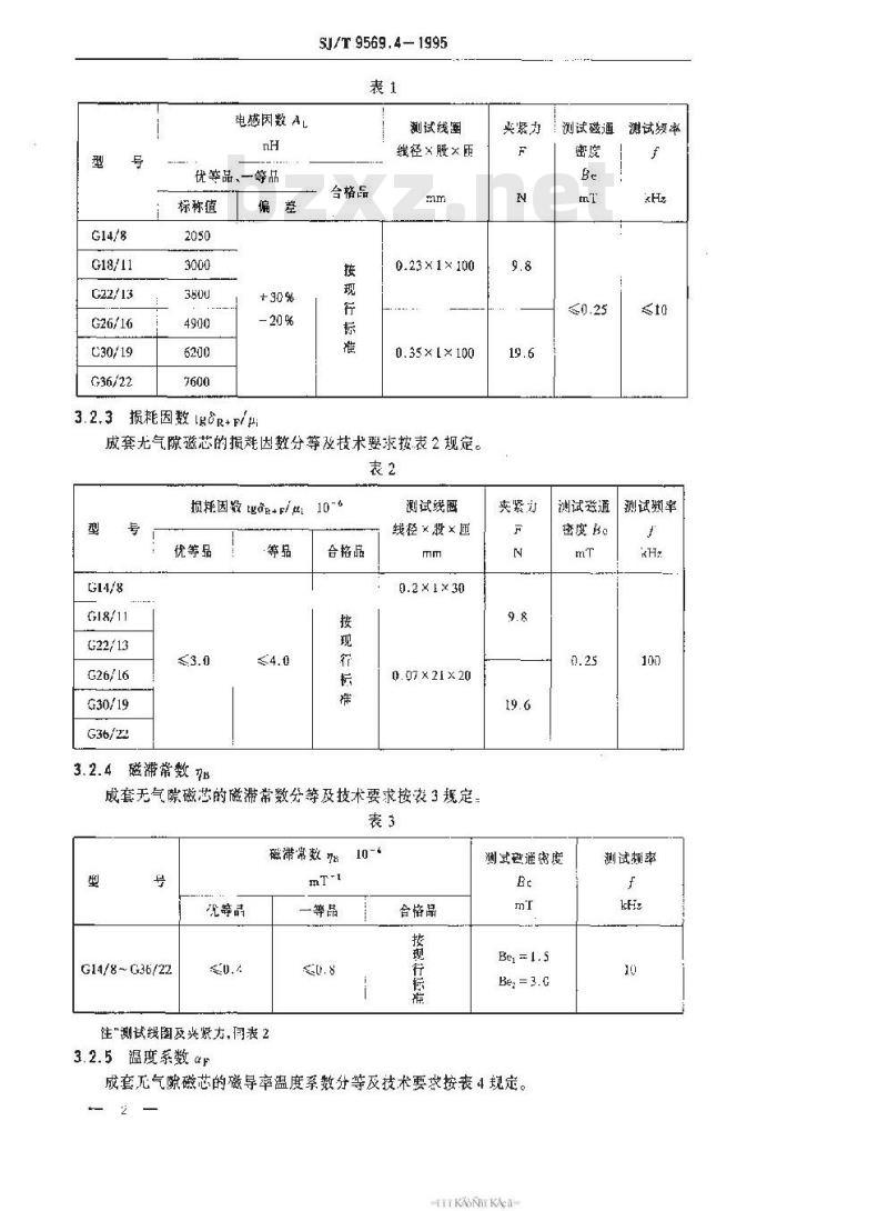 SJ/T 9569.4-1995 高稳定性Ｒ２Ｋ罐形磁芯质量分等标准