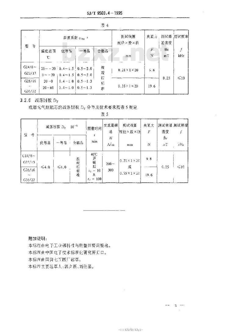 SJ/T 9569.4-1995 高稳定性Ｒ２Ｋ罐形磁芯质量分等标准