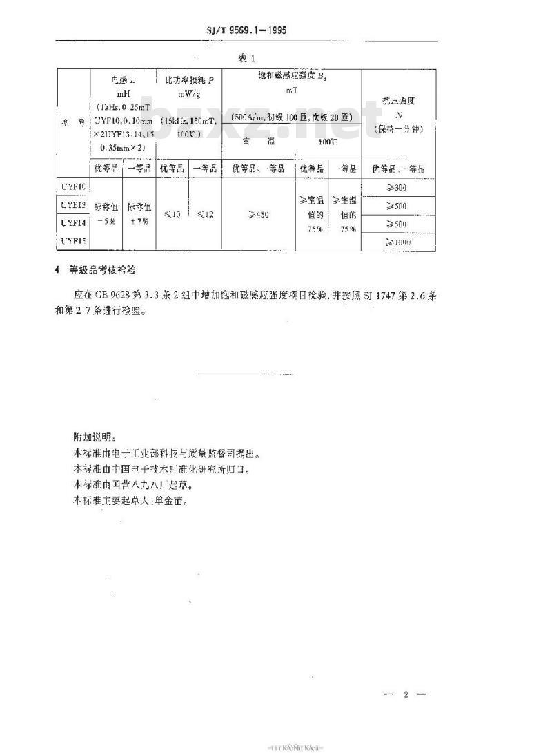 SJ/T 9569.1-1995 磁性氧化物制成的ＵＹＦ形磁芯质量分等标准