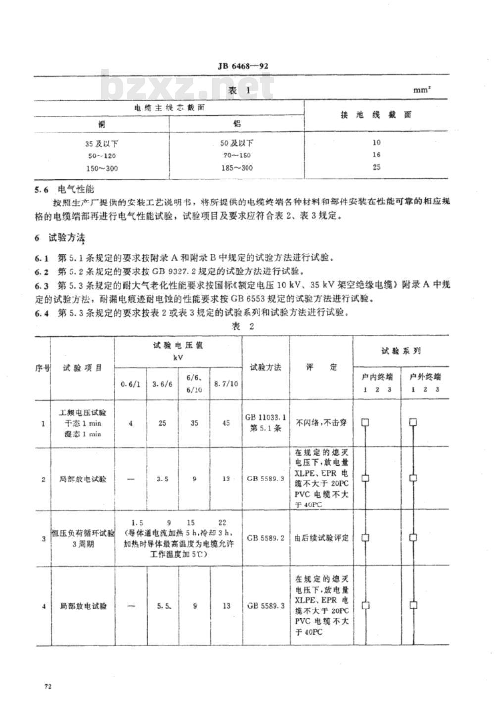JB/T 6468-1992 额定电压8.7/10kV及以下电力电缆户内型、户外型绕包式终端