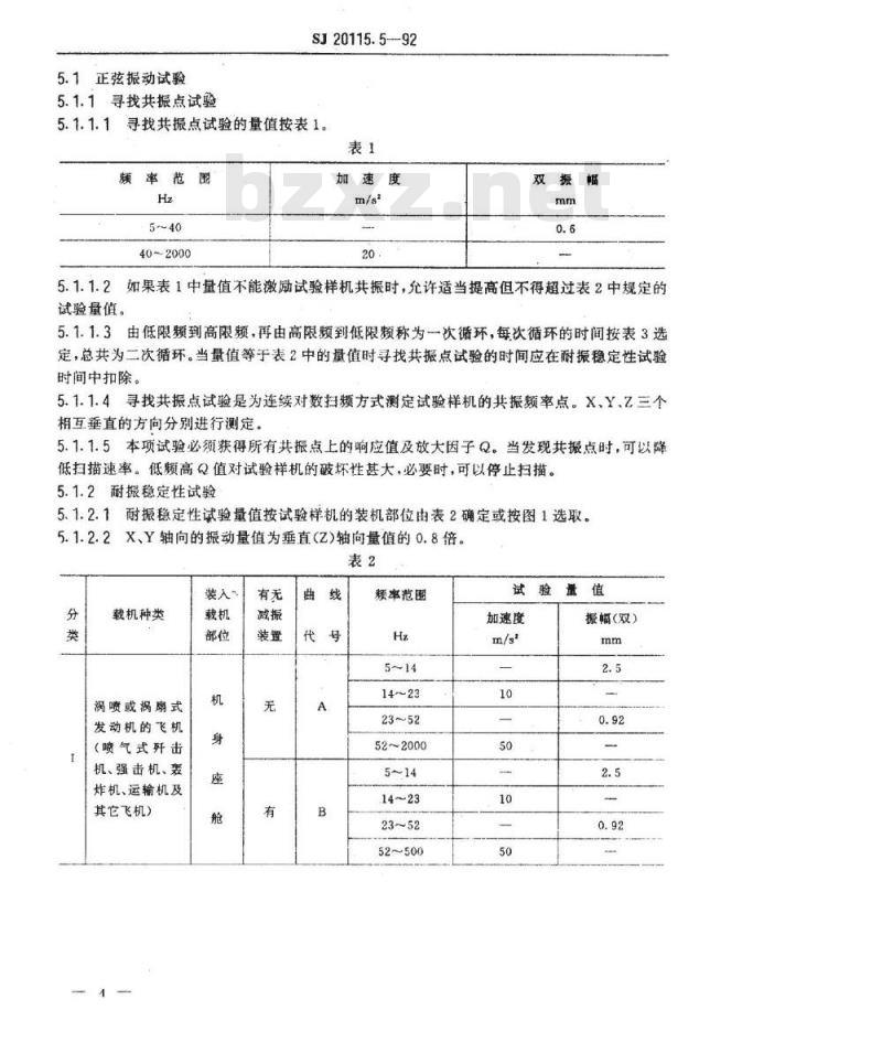 SJ 20115.5-1992 机载雷达环境条件及试验方法 振动试验