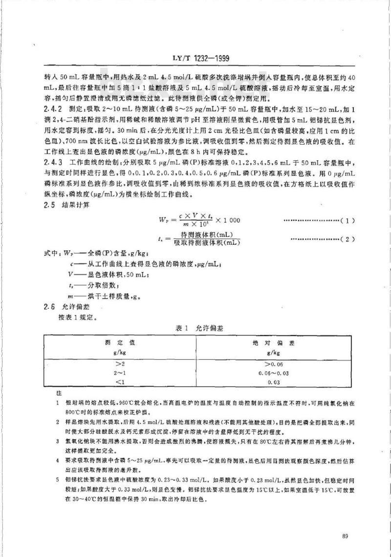 LY/T 1232-1999 森林土壤全磷的测定