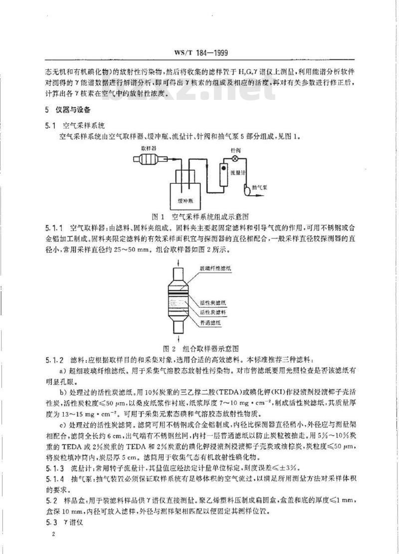 WS/T 184-1999 空气中放射性核素的γ能谱分析方法
