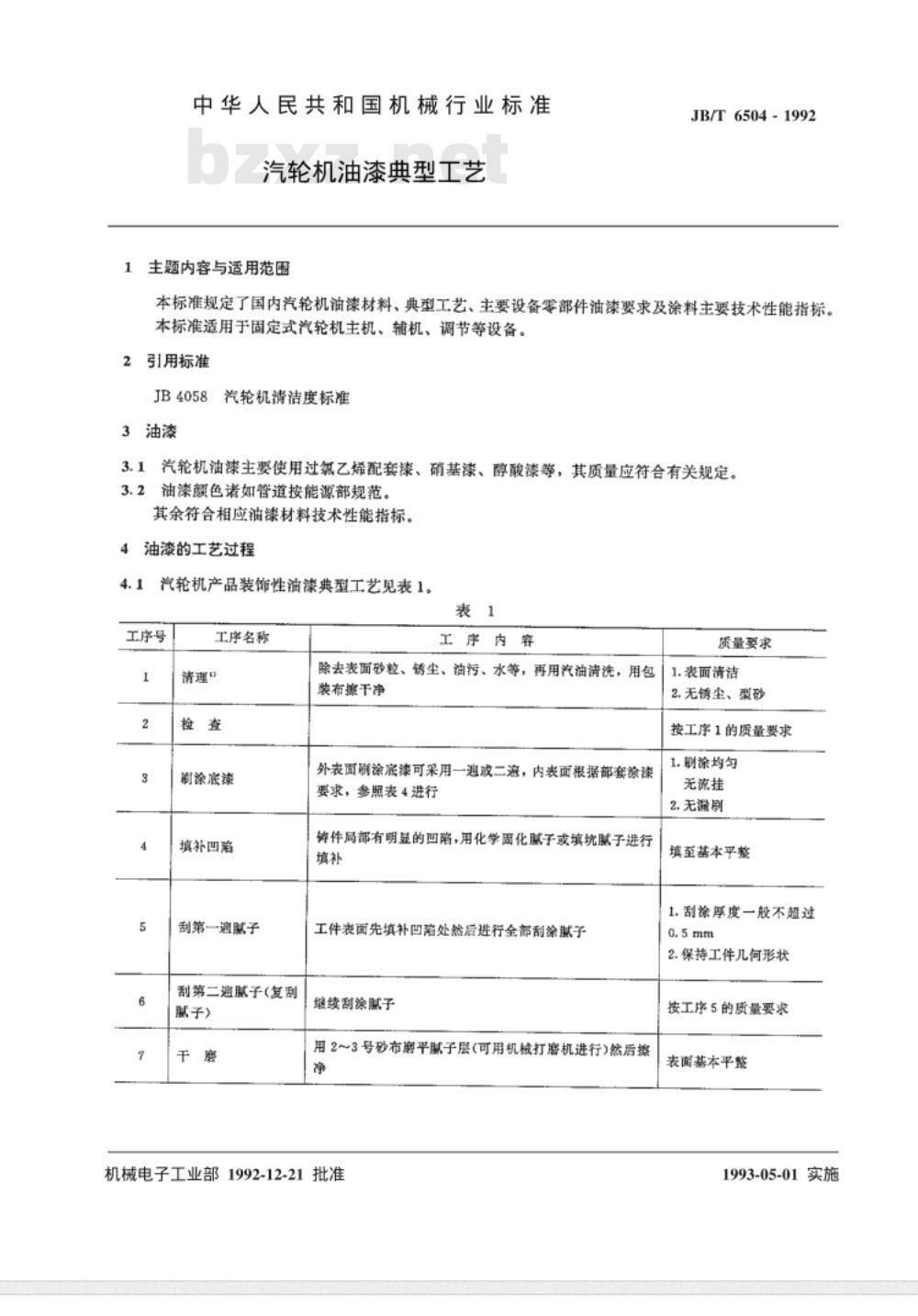 JB/T 6504-1992 汽轮机油漆 典型工艺