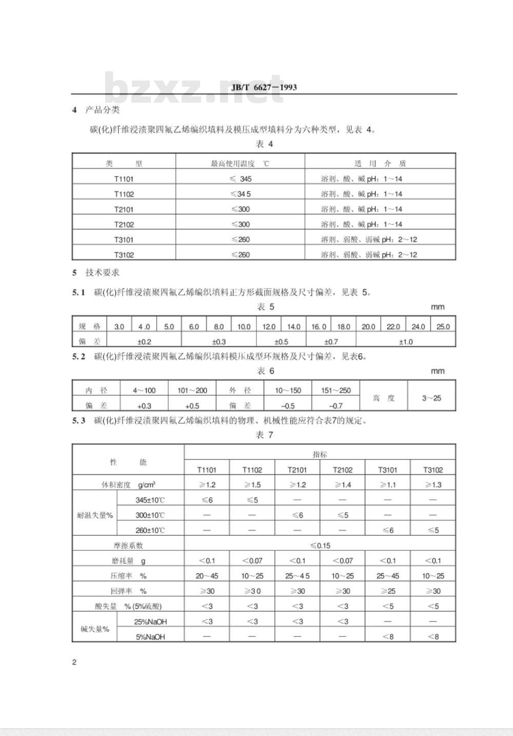 JB/T 6627-1993 碳(化)纤维浸渍聚四氟乙烯编织填料